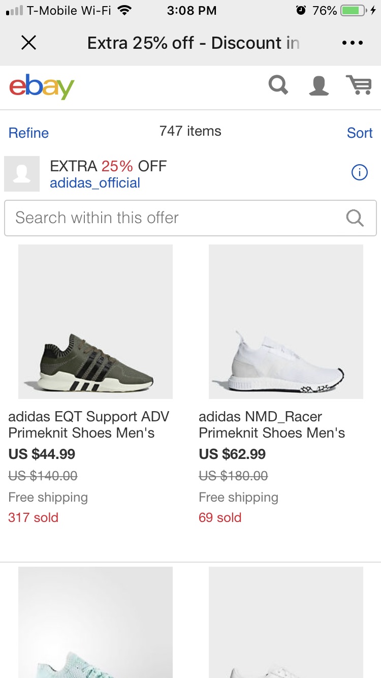 ebay之Adidas 官網店 Extra 25% off - Discount in Cart + Free Shipping! - eBay adidas