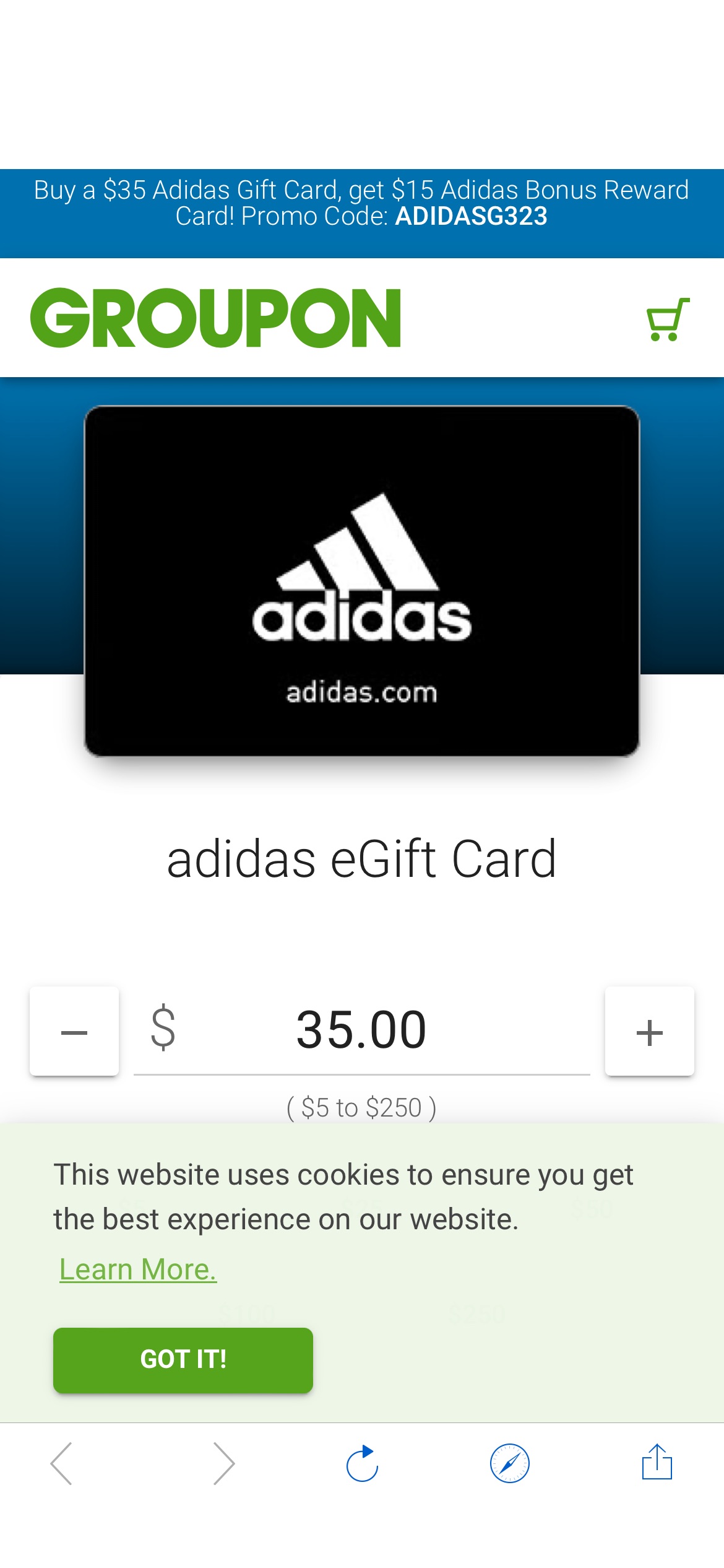 Adidas eGift Cards -buy $35, get $15