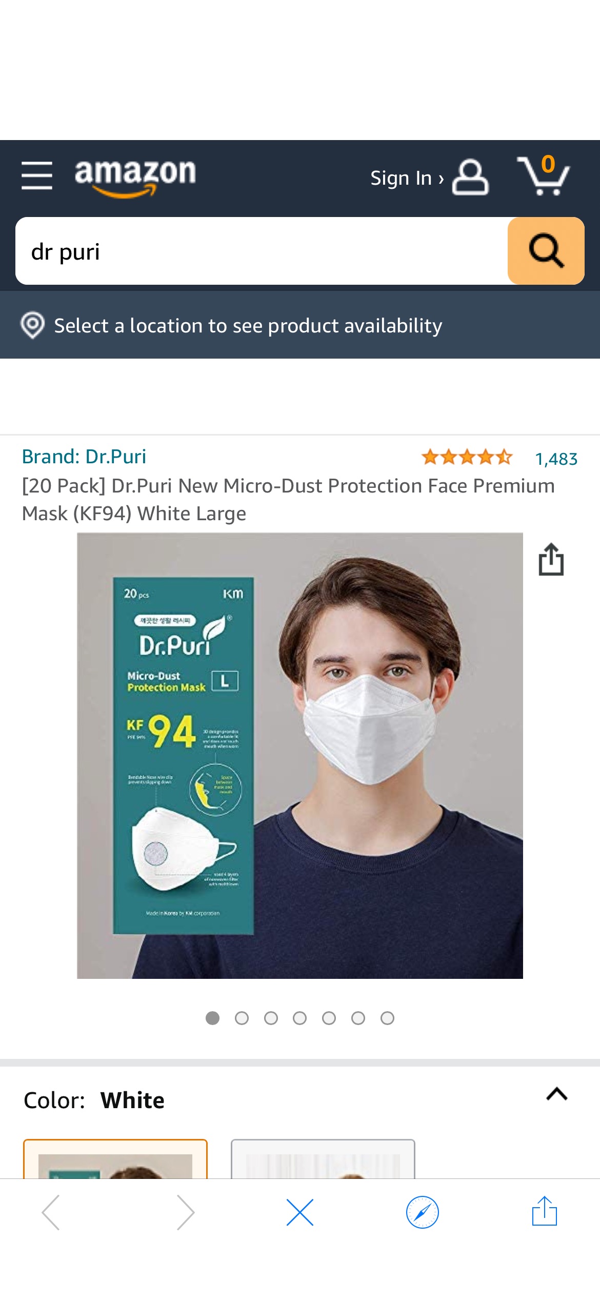 [20 Pack] Dr.Puri New Micro-Dust Protection Face Premium Mask (KF94) White Large - - Amazon.com 韩国KF94口罩半价