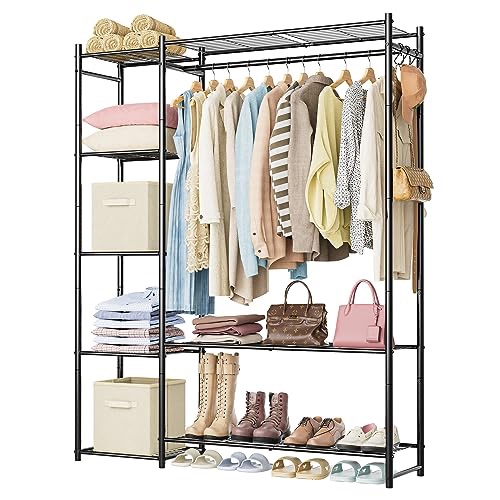 Amazon.com: Wardrobe Closet,Portable Clothes Rack with 4 Tiers Shelves,Freestanding Closet Organizers and Storage System with Hanging Rods,Steel Clothing Rack Suitable for Cloakrooms,Bedrooms,Entrance