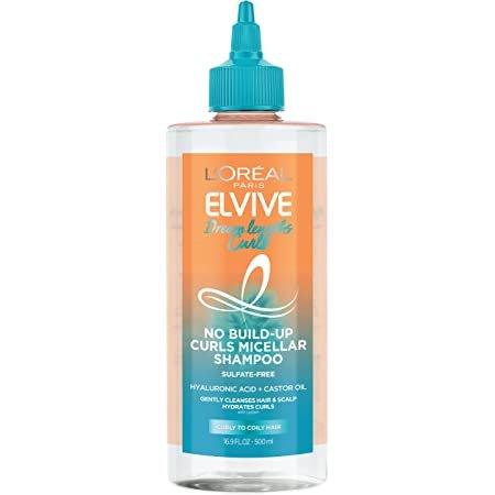 Elvive Dream Lengths Curls No Build-Up Micellar Shampoo, Sulfate-Free, Silicone-Free, Paraben-Free with Hyaluronic Acid and Castor Oil. Best for curly hair to coily hair, 16.9 fl oz