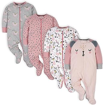 Amazon.com: Gerber Baby Girls 4 Pack Sleep &#39;N Play Footie Bear Pink 0-3 Months: Clothing, Shoes &amp; Jewelry