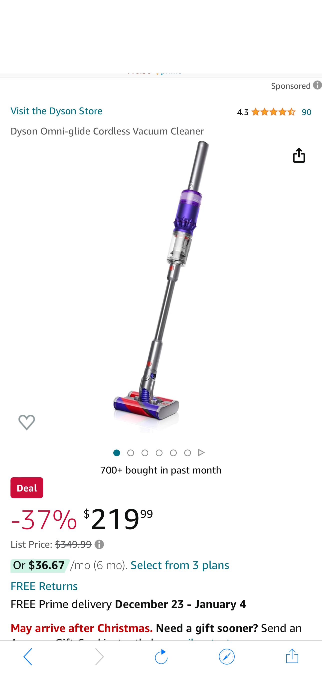 Amazon.com - Dyson Omni-glide Cordless Vacuum Cleaner  好价