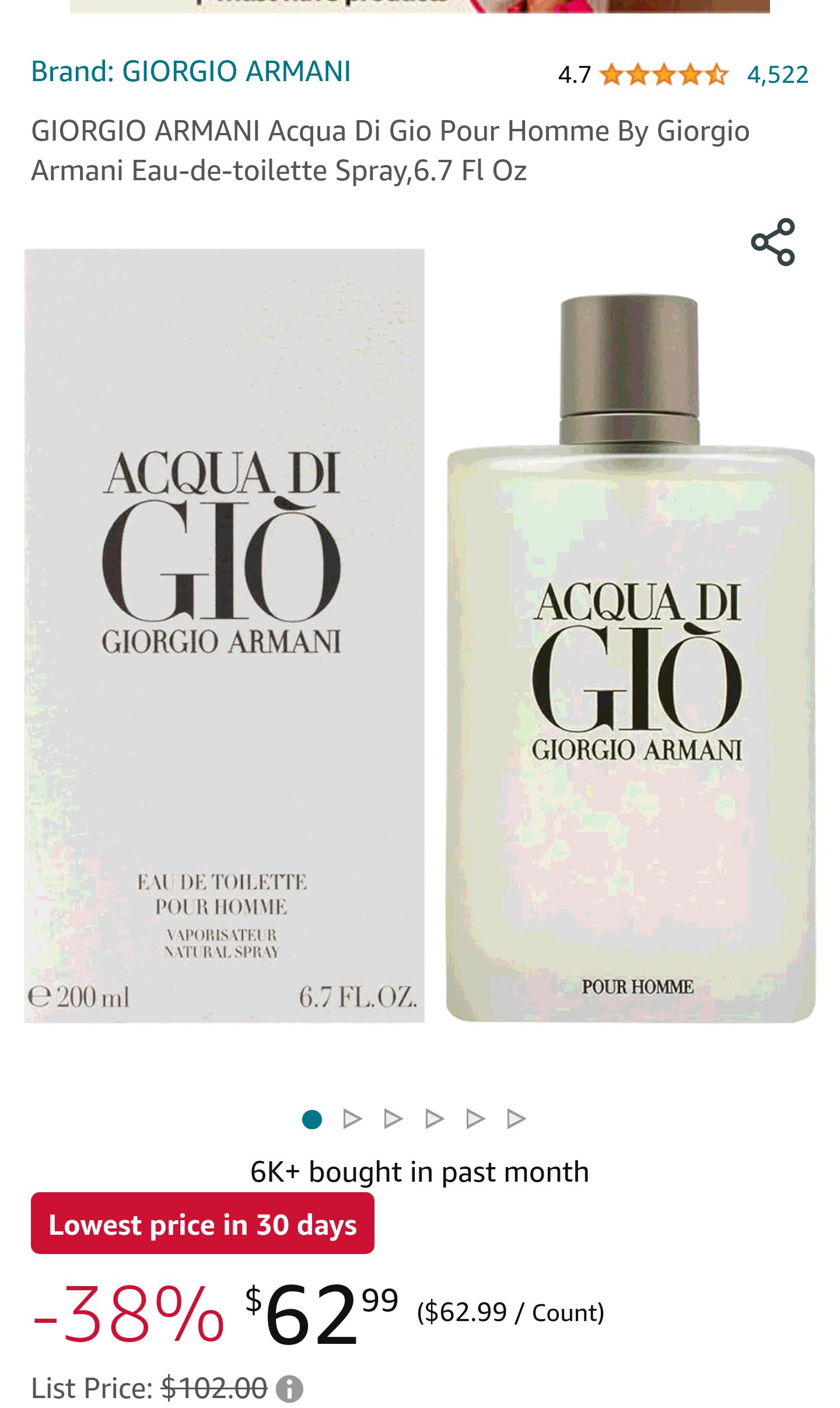 GIORGIO ARMANI Acqua Di Gio Pour Homme By Giorgio Armani Eau-de-toilette Spray,6.7 Fl Oz : Giorgio Armani: Beauty & Personal Care