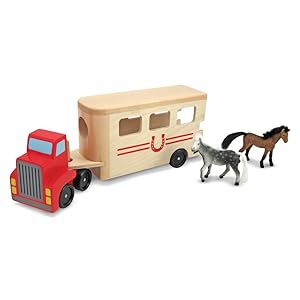 Amazon.com: Melissa &amp; Doug Horse Carrier Wooden Vehicle Play Set With 2 Flocked Horses and Pull-Down Ramp - Horse Figures 