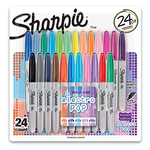 Electro Pop Permanent Markers, Fine Point, Assorted Colors, 24 Count
