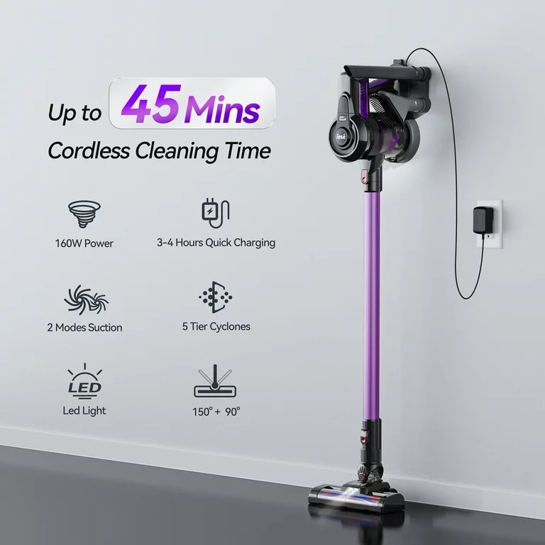 INSE Cordless Vacuum Cleaner,6 in 1 Powerful Stick Handheld Vacuum with 2200mAh Rechargeable Battery,20Kpa Vacuum Cleaner,45min Runtime,Lightweight Cordless Stick Vacuum for Hard Floor Carpet Pet Hair