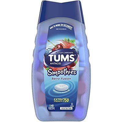 TUMS Smoothies Berry Fusion Extra Strength Antacid Chewable Tablets for Heartburn Relief, 60 Tablets