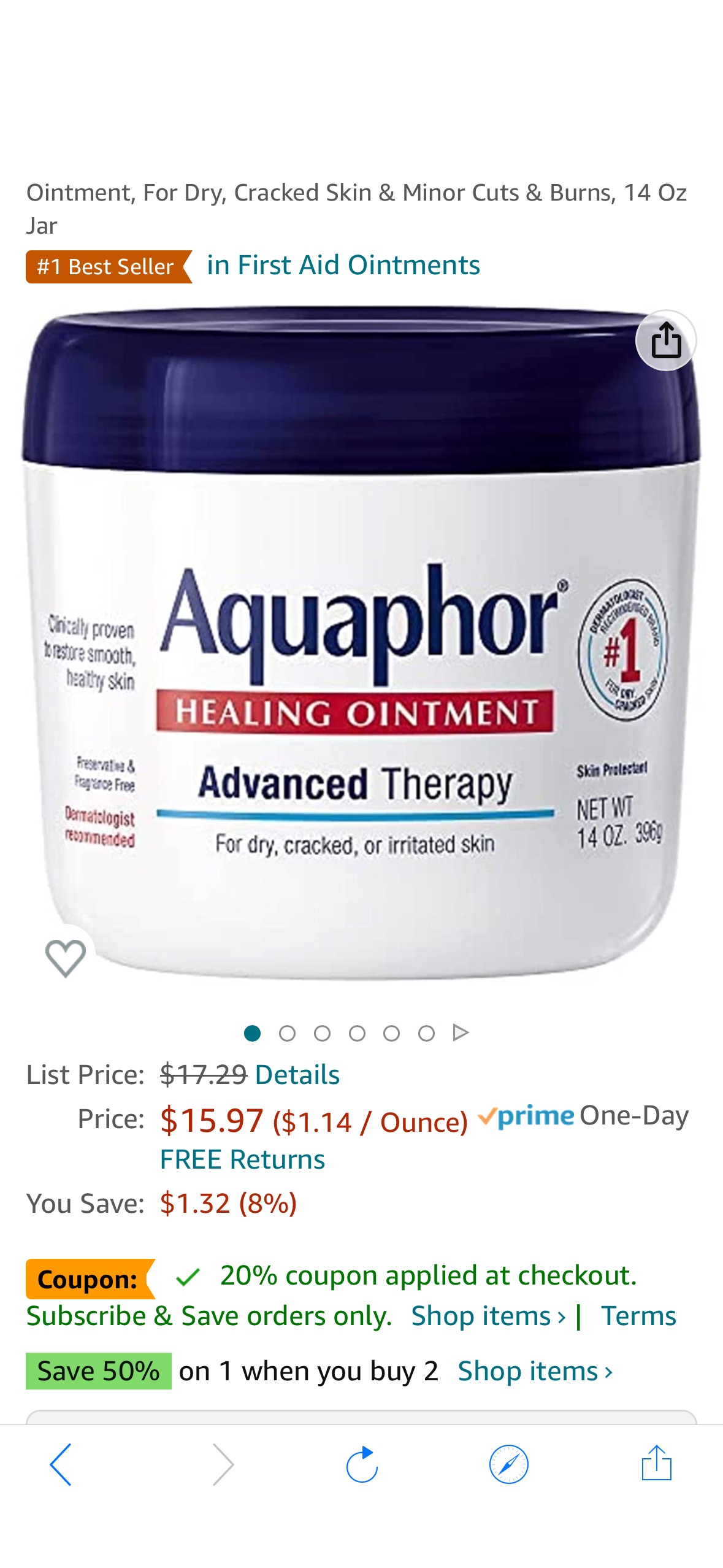 Amazon.com : Aquaphor Healing Ointment, Advanced Therapy Skin Protectant, Dry Skin Body Moisturizer, Multi-Purpose Healing Ointment, For Dry, Cracked Skin & Minor Cuts & Burns, 14 Oz Jar :修复霜