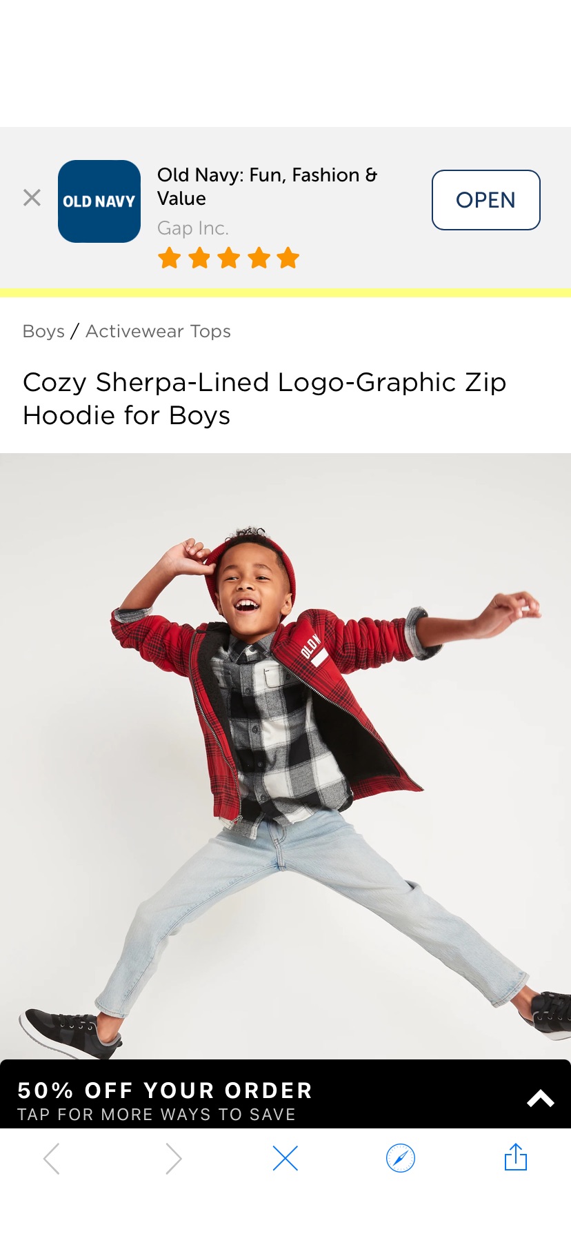 Cozy Sherpa-Lined Logo-Graphic Zip Hoodie for Boys | Old Navy男童加绒外套只要7.48，码全