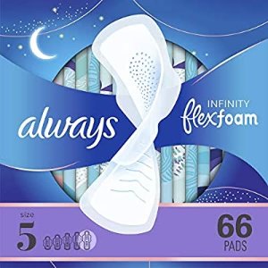Always Infinity Feminine Pads with Wings for Women, Size 5, Extra Heavy Overnight, Unscented, 22 Count (Pack of 3)