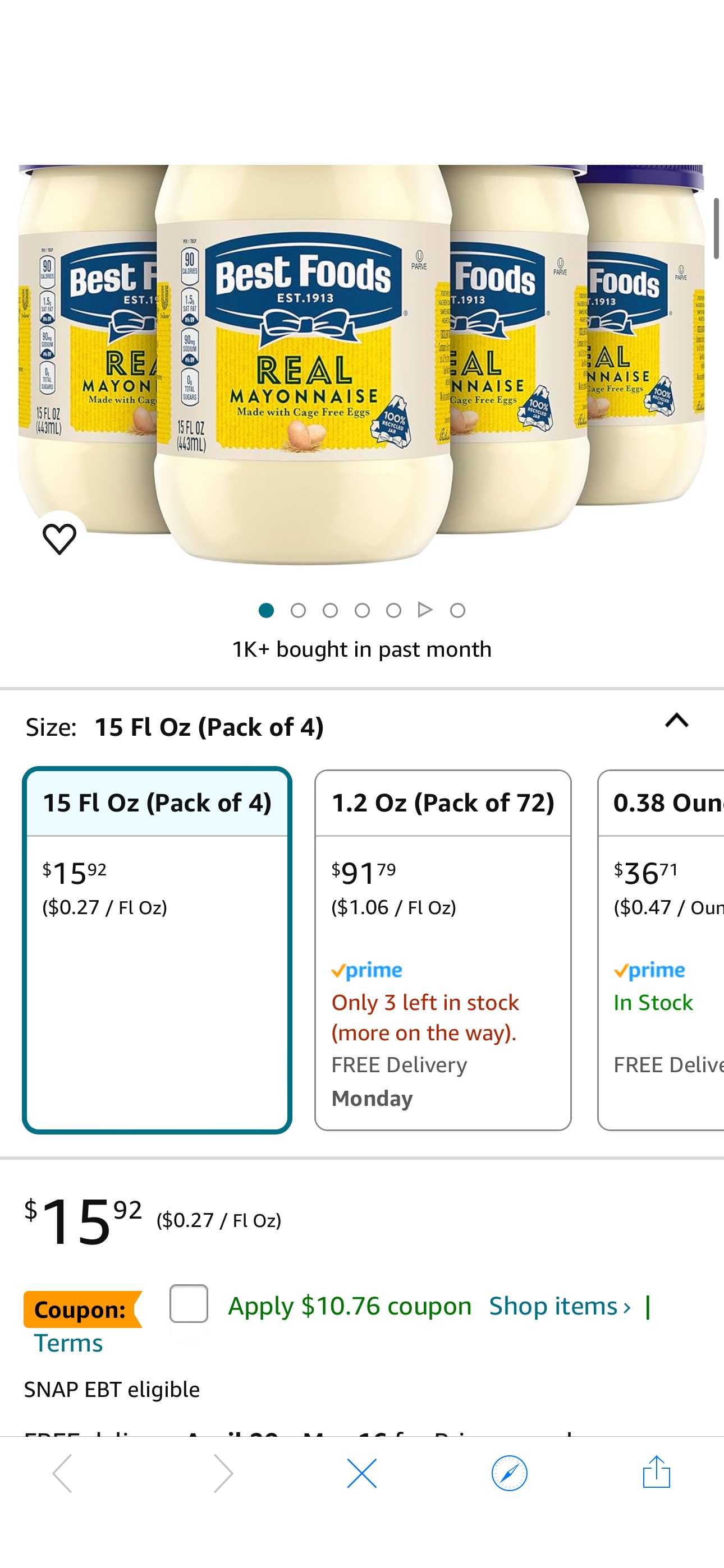 Amazon.com : Best Foods Real Mayonnaise Creamy Condiment for Simple Meals Mayonnaise Sandwich Spread 15 oz, Pack of 4 : Grocery & Gourmet Food coupon