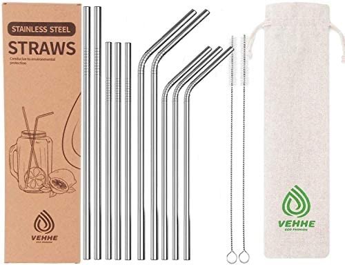 VEHHE Reusable Metal Stainless Steel Straws with Case BPA Free 10 Set