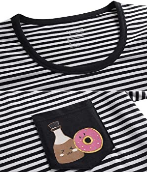 Amazon.com: SANQIANG Women's Stripes Summer Short Sleeves Nightgown Lightweight Cotton Spandex Stretchy Nightshirt Sleepwear for women: Clothing三枪女士条纹睡裙