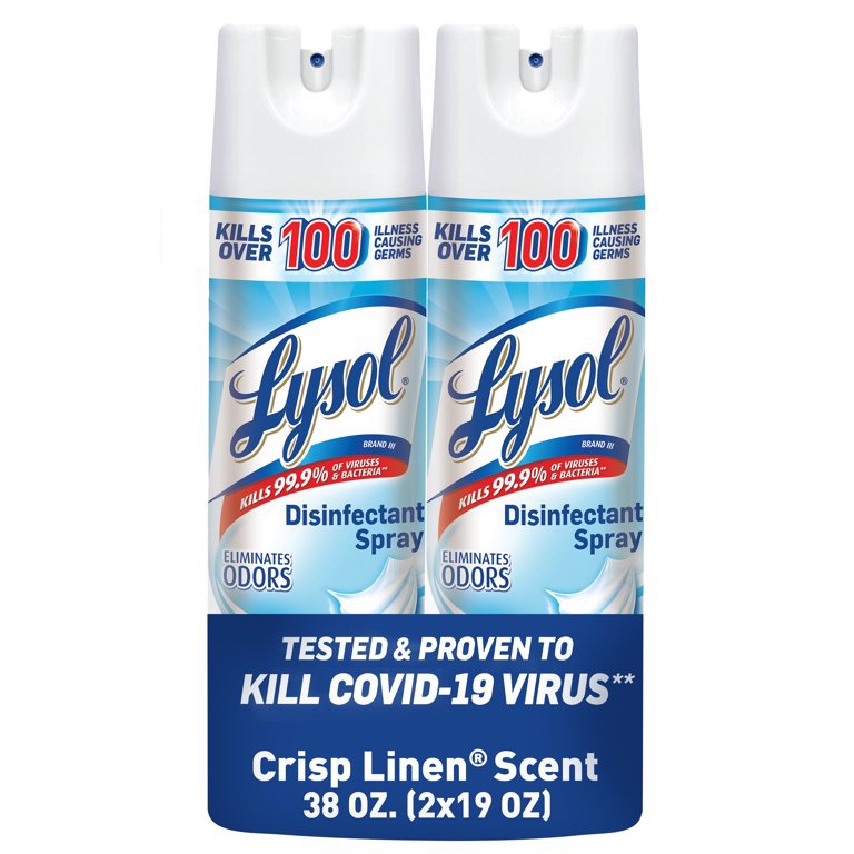 Lysol Disinfectant Spray, Crisp Linen, 38oz (2X19oz), Tested and Proven to Kill COVID-19 Virus, Packaging May Vary​ - Walmart.com消毒喷雾