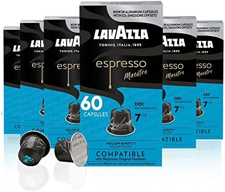 Amazon.com: Lavazza Espresso Decaffeinated Dek Medium Roast Arabica &amp; Robusta Aluminum Capsules Compatible with Nespresso Original Machines, Intensity 7 of 13, 10 Count (Pack of 6)