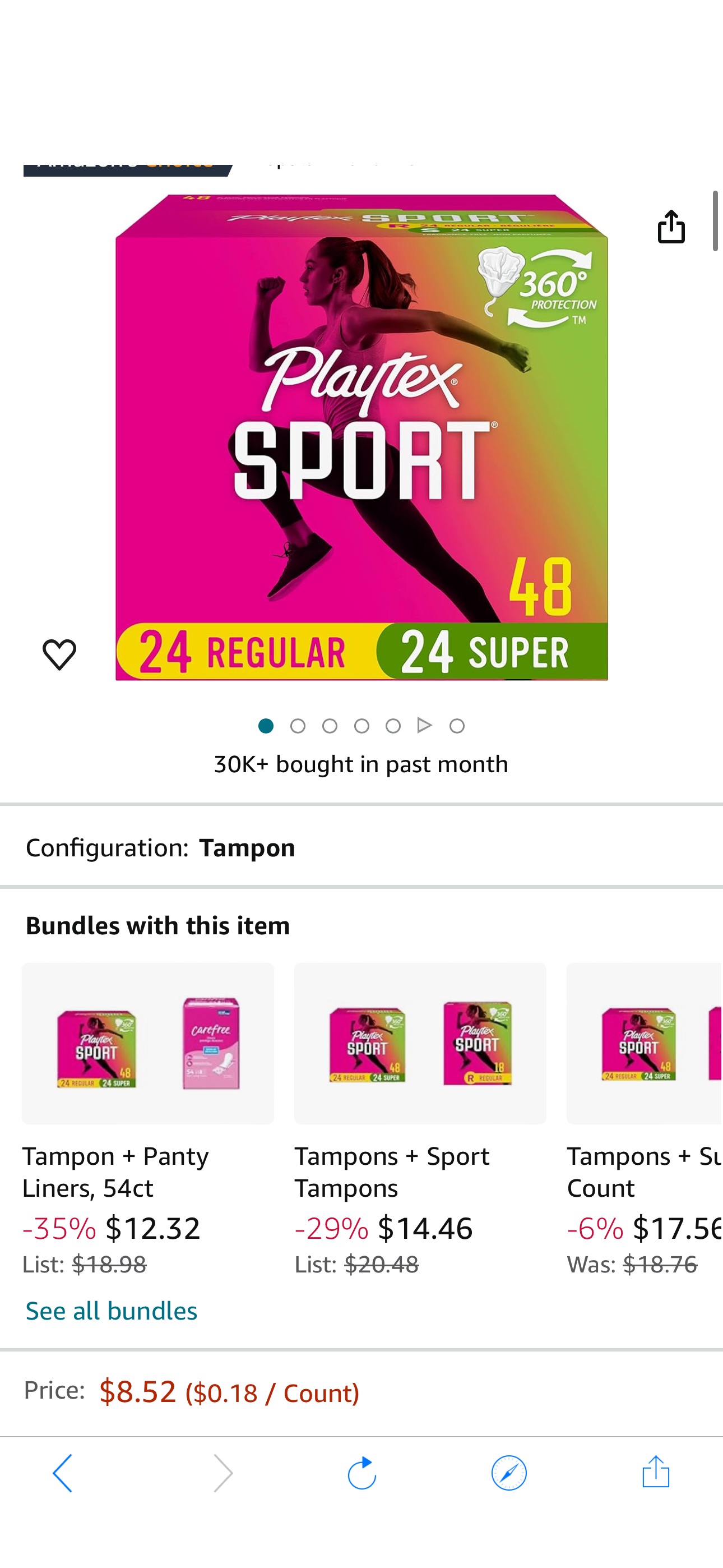 Amazon.com: Playtex Sport Tampons, Multipack (24ct Regular/24ct Super Absorbency), Fragrance-Free - 48ct : Health & Household