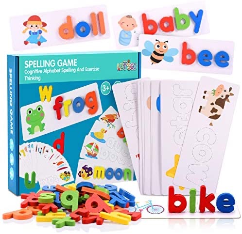 Amazon.com: LIWIN LET'S GO! 适合 3-8 岁女孩男孩的益智玩具，80 件装看和拼写学习玩具，匹配字母拼写游戏视觉单词游戏益智学前玩具