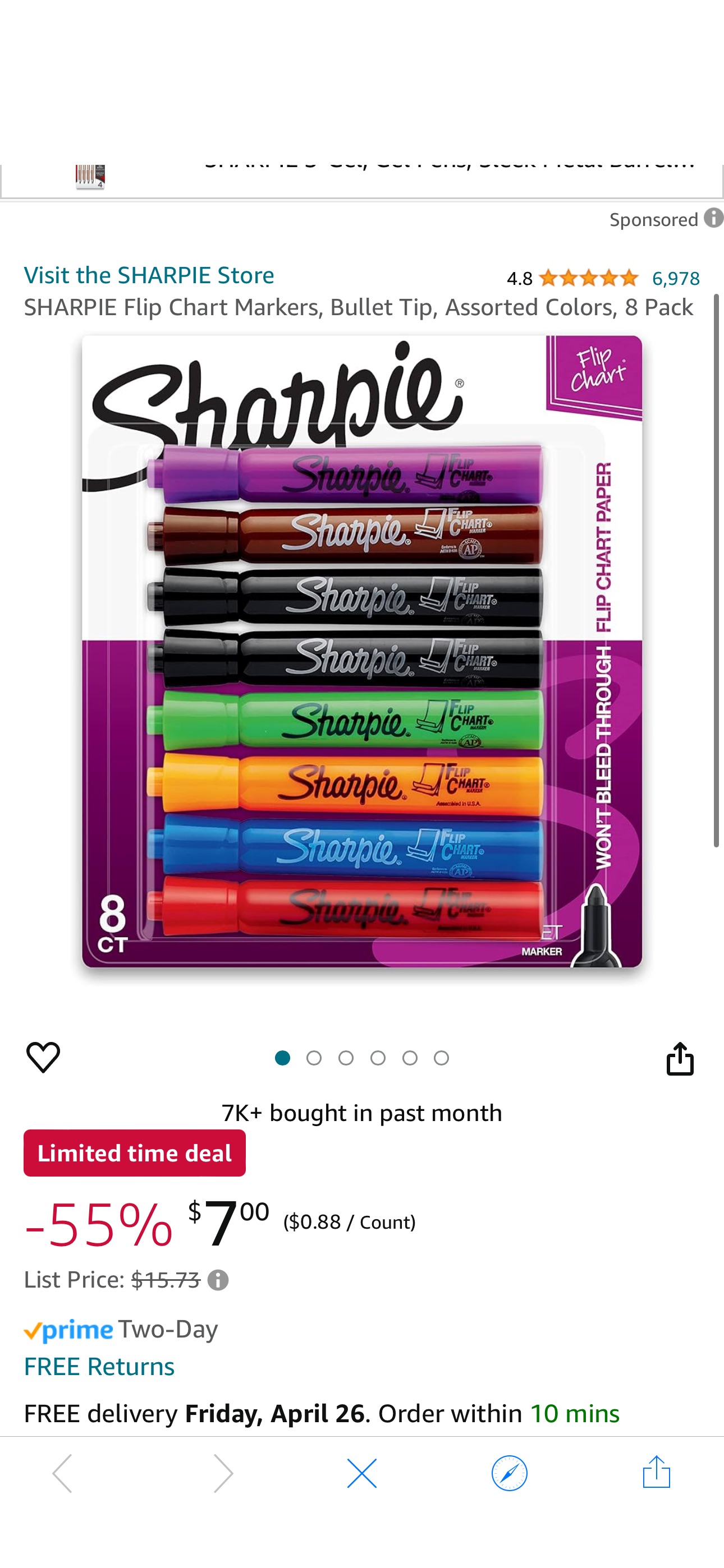 Amazon.com : SHARPIE Flip Chart Markers, Bullet Tip, Assorted Colors, 8 Pack : Permanent Markers : Office Products
