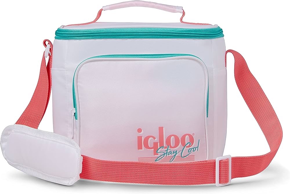 Amazon.com: Igloo 90s Retro Collection Square Lunch Box Cooler with Front Pocket and Adjustable Strap, White : Home & Kitchen