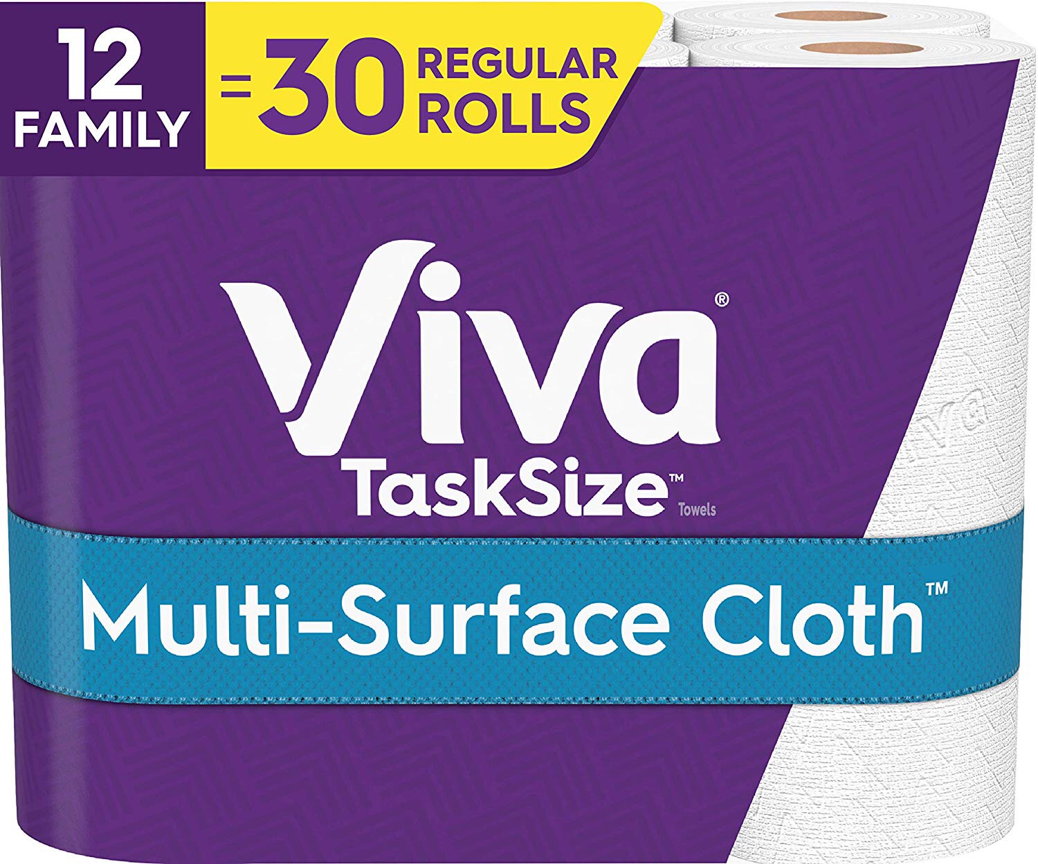 Viva Signature Cloth TaskSize纸巾，柔软强力厨房纸巾，白色，12卷家庭卷（每卷143张）