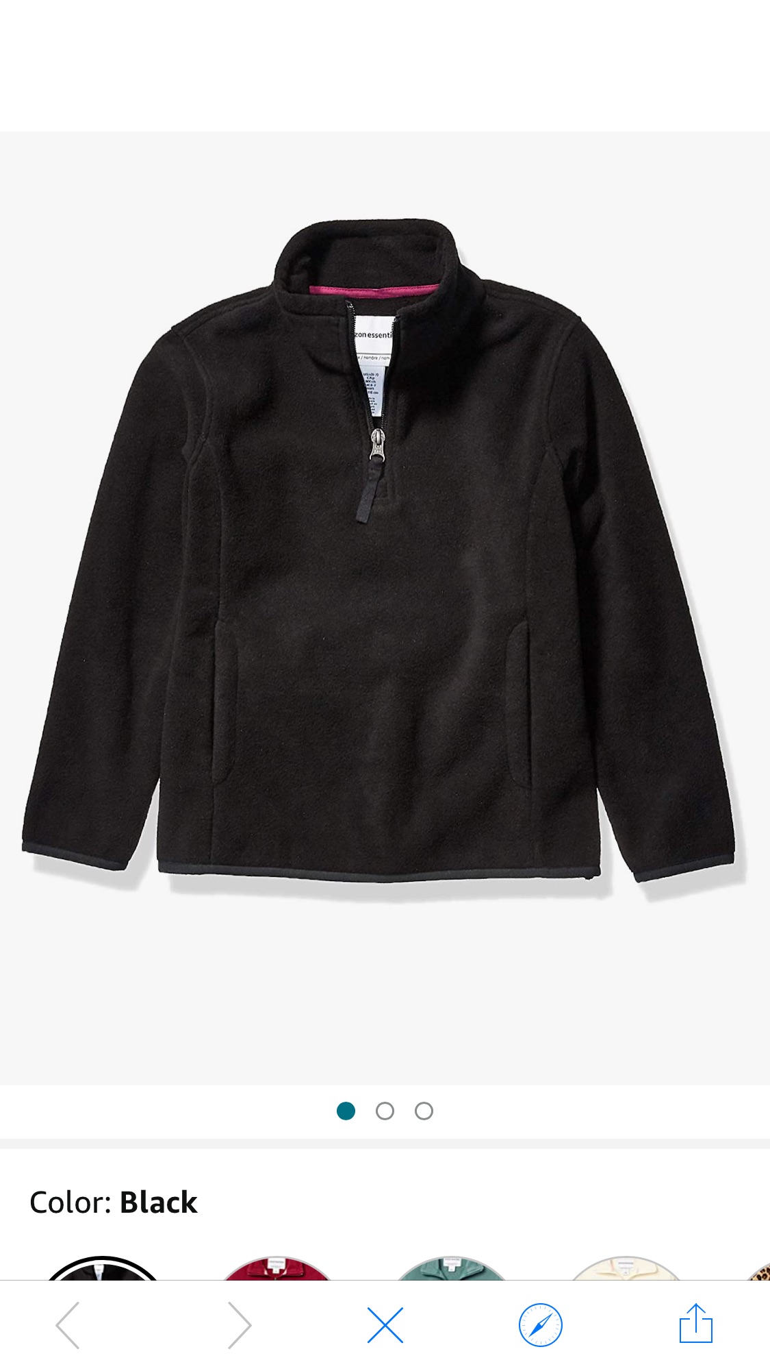 Amazon Essentials Girls' Quarter-Zip Polar Fleece Jacket, Black, Medium 小孩外套