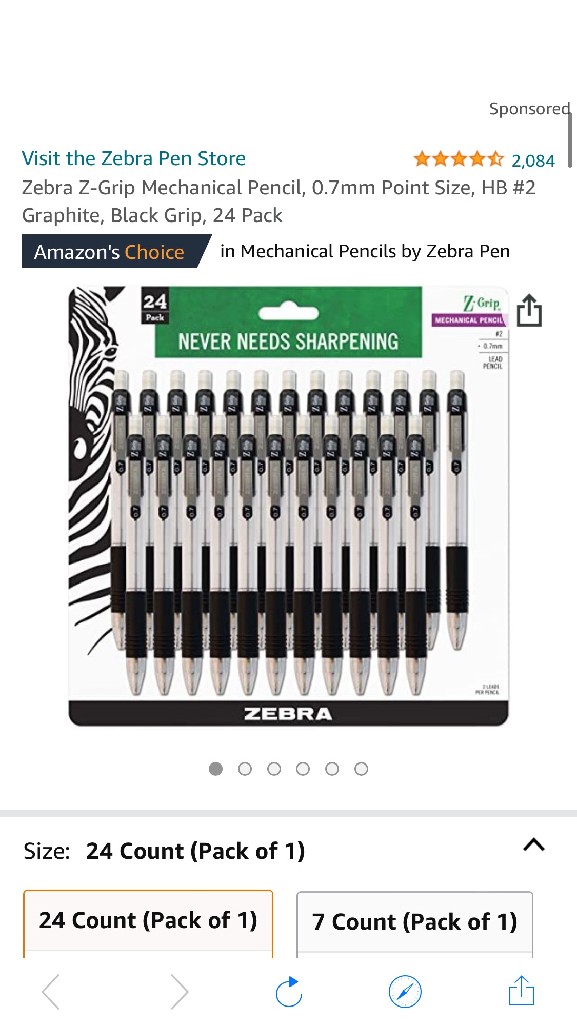 Amazon.com : Zebra Z-Grip Mechanical Pencil, 0.7mm Point Size, HB #2 Graphite, Black Grip, 24 Pack 笔