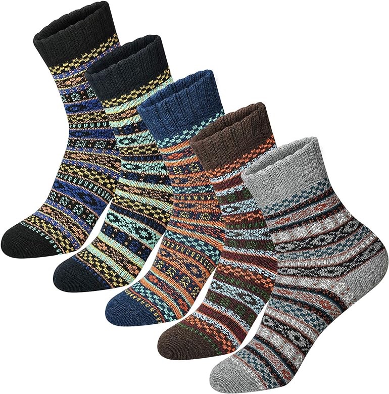 besky Women Winter Socks 5 Pairs Cotton Thick Knit Vin Soft Cozy Casual Crew Socks，comfy warm socks,Women Winter Socks Warm Thick Soft Socks Christmas Gift at Amazon Women’s Clothing store