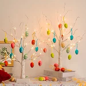 Amazon.com: PEIDUO 24LT 复活节彩蛋树，适用于家庭装饰，带灯桌面树，配有 36 个彩色复活节彩蛋，复活节树装饰，适用于卧室教室、办公室餐厅 (2PK)