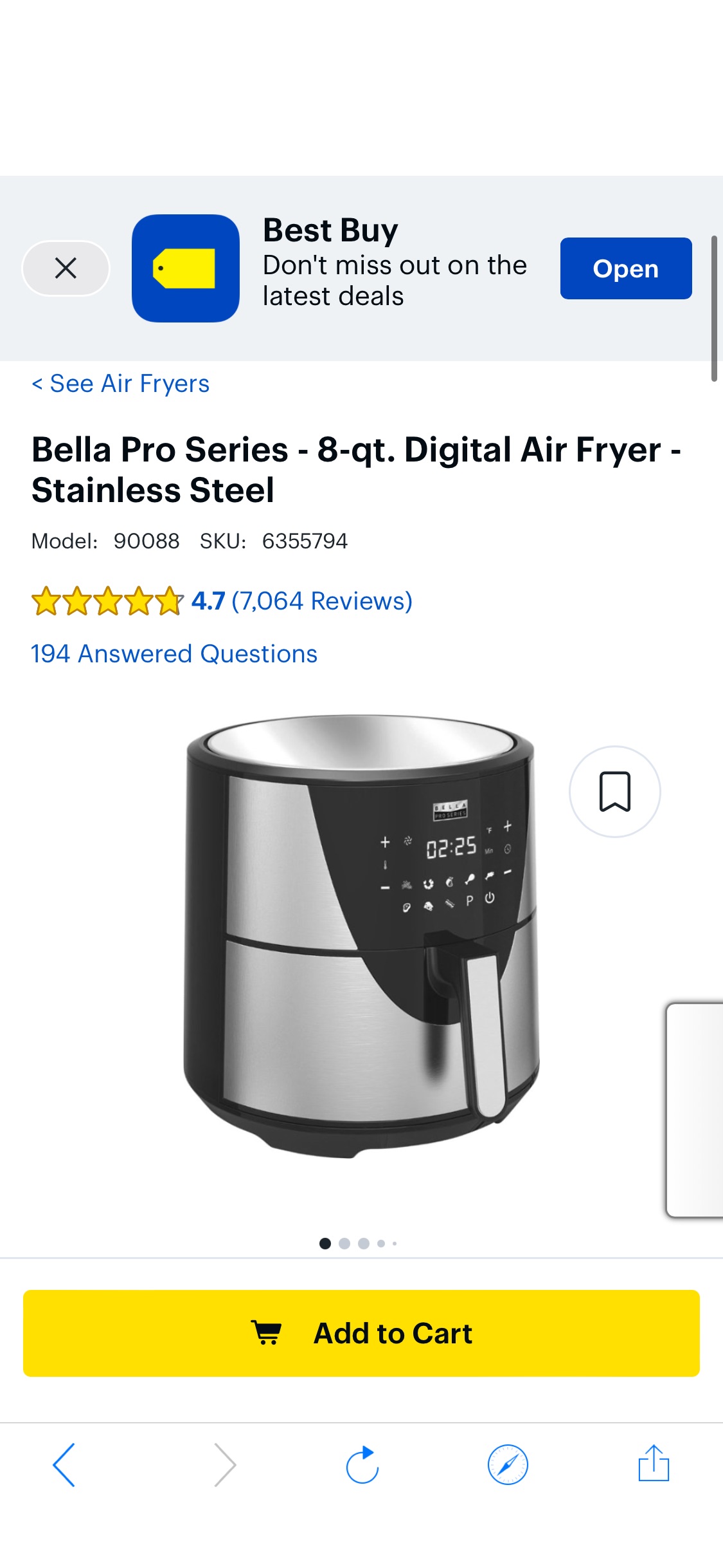 Bella Pro Series 8-qt. Digital Air Fryer Stainless Steel 90088 - Best Buy空气炸锅