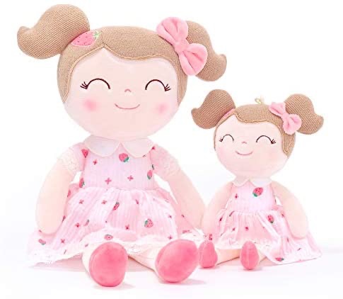 微笑女孩玩偶套装促销Gloveleya Baby Doll Baby Girl Gifts Rag Doll Soft Doll Strawberry Girls Gift Boxes - Pink [One Big & One Small]