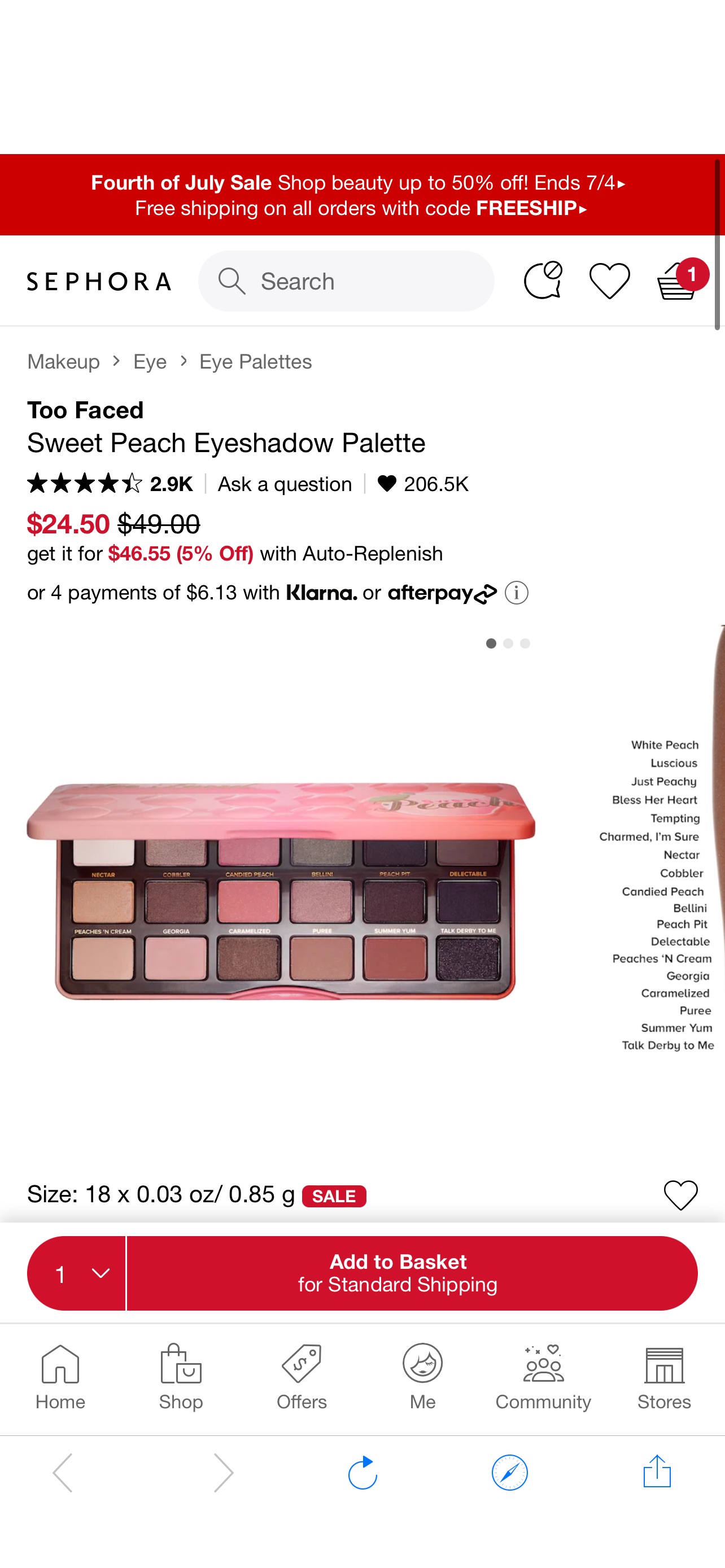 Sweet Peach Eyeshadow Palette - Too Faced蜜桃盘半价 | Sephora