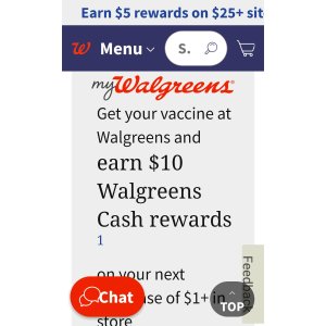 $0 Walgreens打疫苗可賺取$10 Walgreens cash reward.