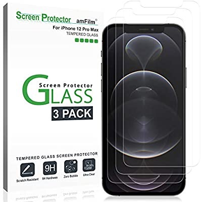 Amazon.com: amFilm Glass Screen Protector for iPhone 12 Pro Max (6.7" Display, 2020), Tempered Glass with Easy Installation Tray (3 Pack)             iPhone 12 pro Max钢化膜