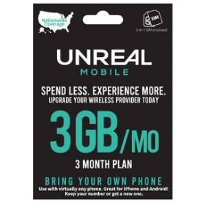 Unreal Mobile 新人优惠包, 每个月3GB 高速流量+无限通话短信