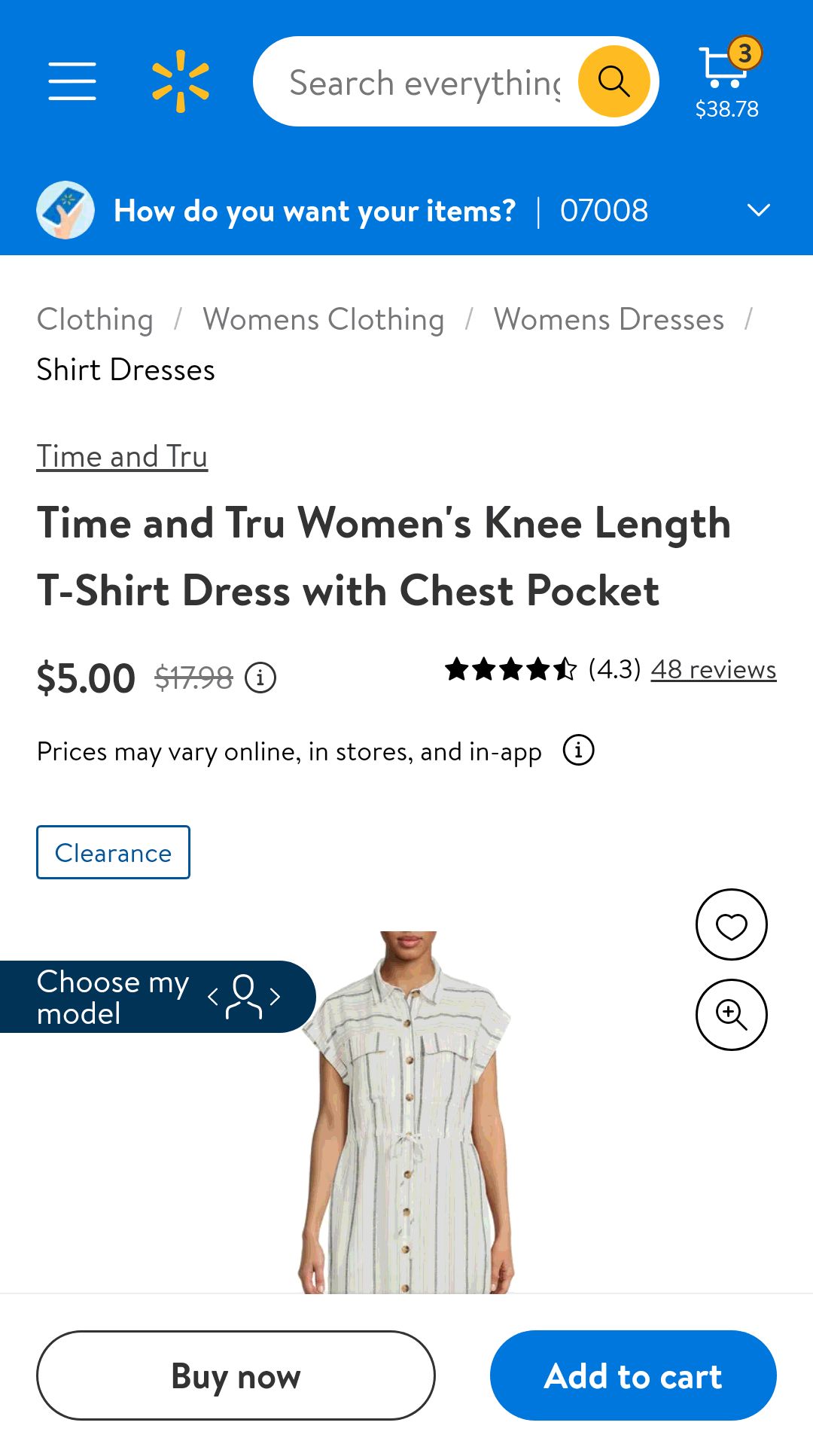 Time and Tru Women's Knee Length T-Shirt Dress with Chest Pocket - T恤连体裙
