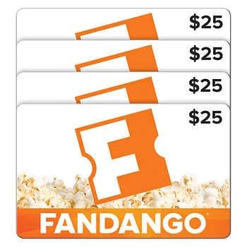 Fandango 价值$100（$25X4张）礼卡