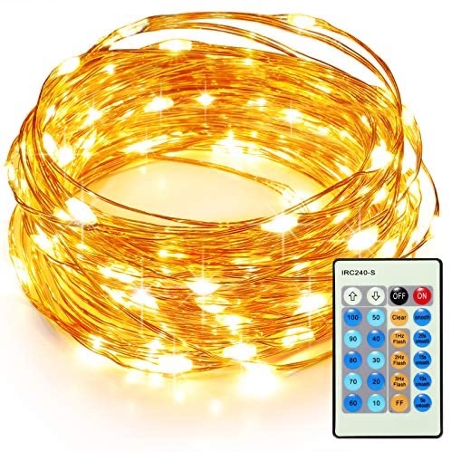 可遥控装置灯TaoTronics 33ft 100 LED String Lights TT-SL036 Dimmable with Remote Control, Waterproof Christmas Decorative Lights for Bedroom, Patio, Garden, Parties, Wedding.
