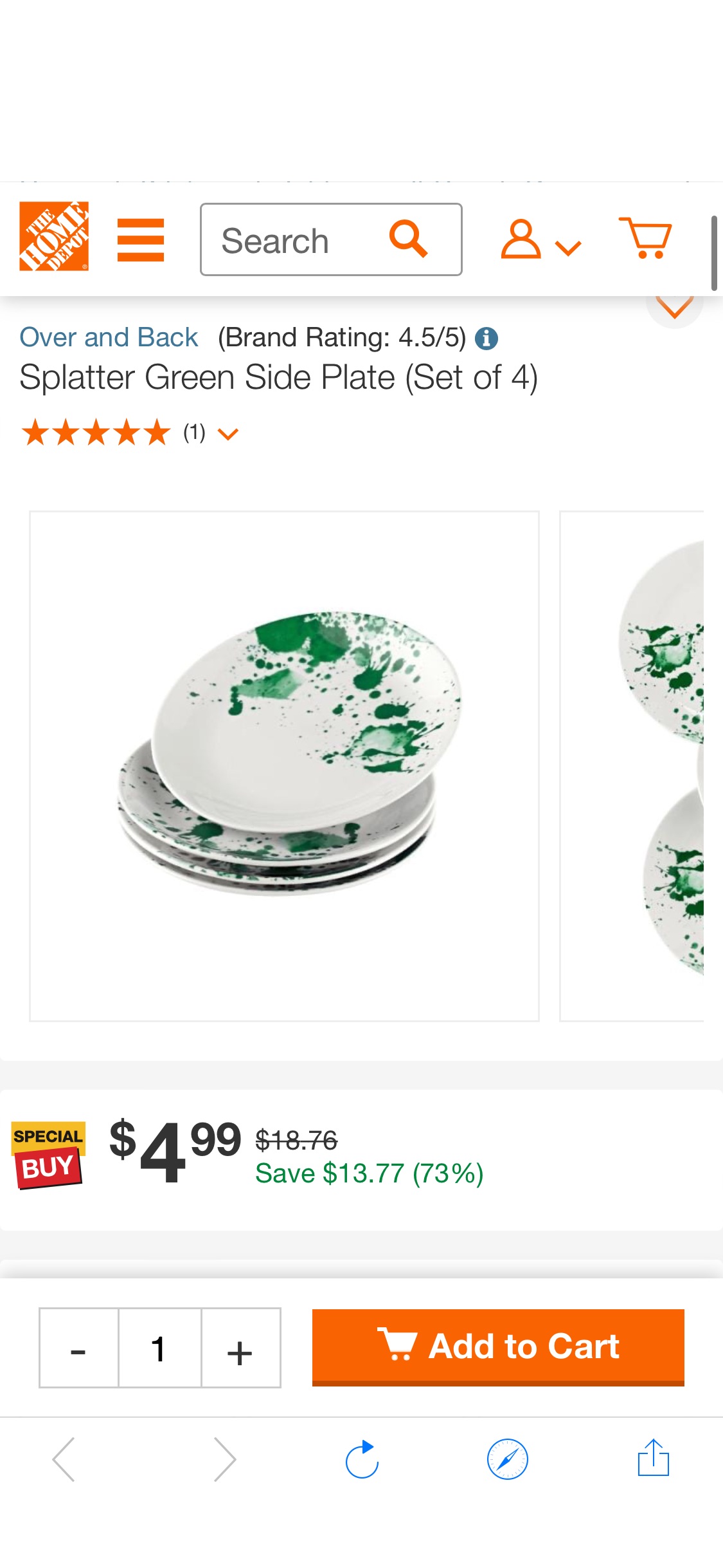 烤瓷碟子四只Over and Back Splatter Green Side Plate (Set of 4)-902378 - The Home Depot