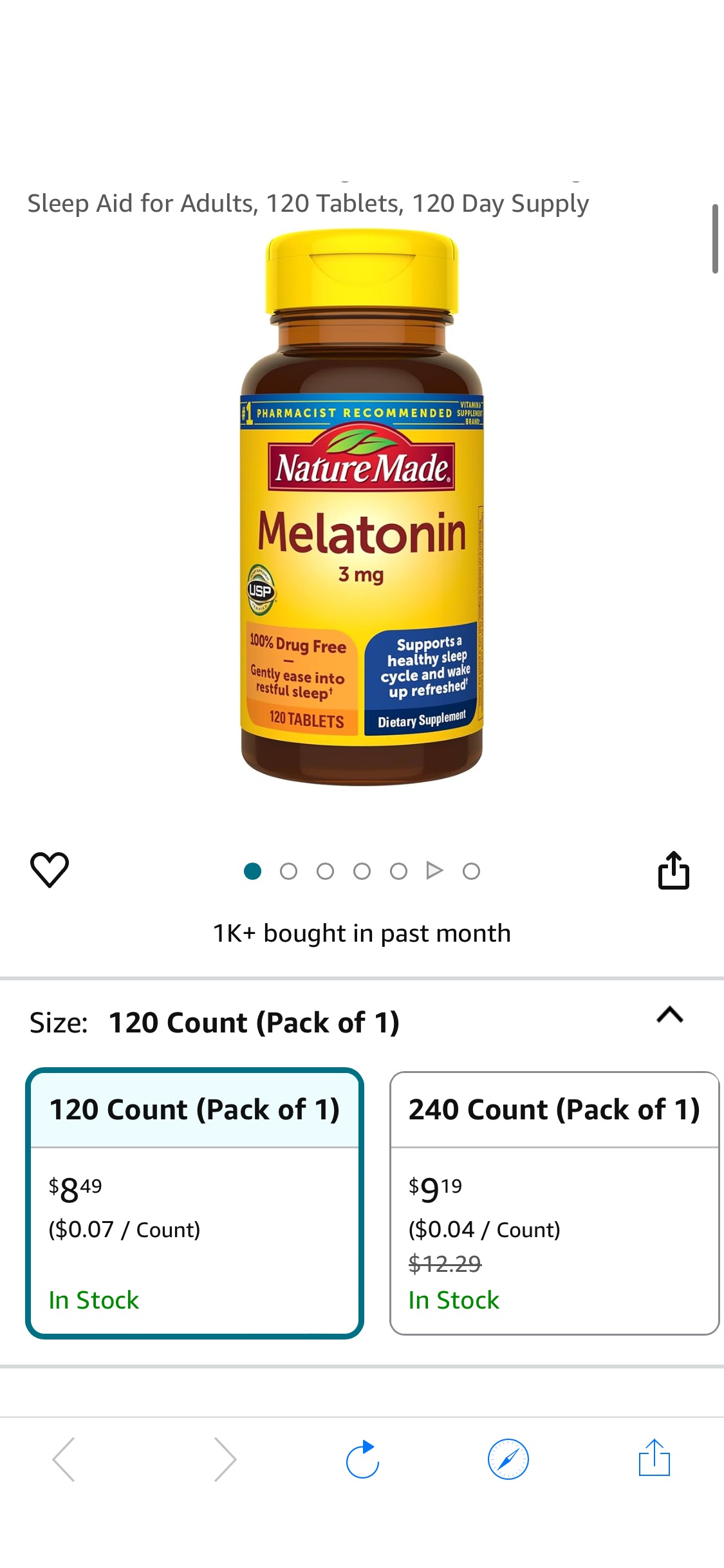 Amazon.com: Nature Made Melatonin 3mg Tablets, 100% Drug Free Sleep Aid for Adults, 120 Tablets, 120 Day Supply : Health & Household