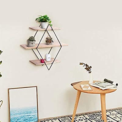 KINGSO Wall Shelf Rustic Wood Floating Shelves,Decorative Wall Shelf for Bedroom, Living Room, Bathroom, Kitchen, Office and More (16.9" x 13.4" x 4.72", Wooden) 墙面装饰贴架