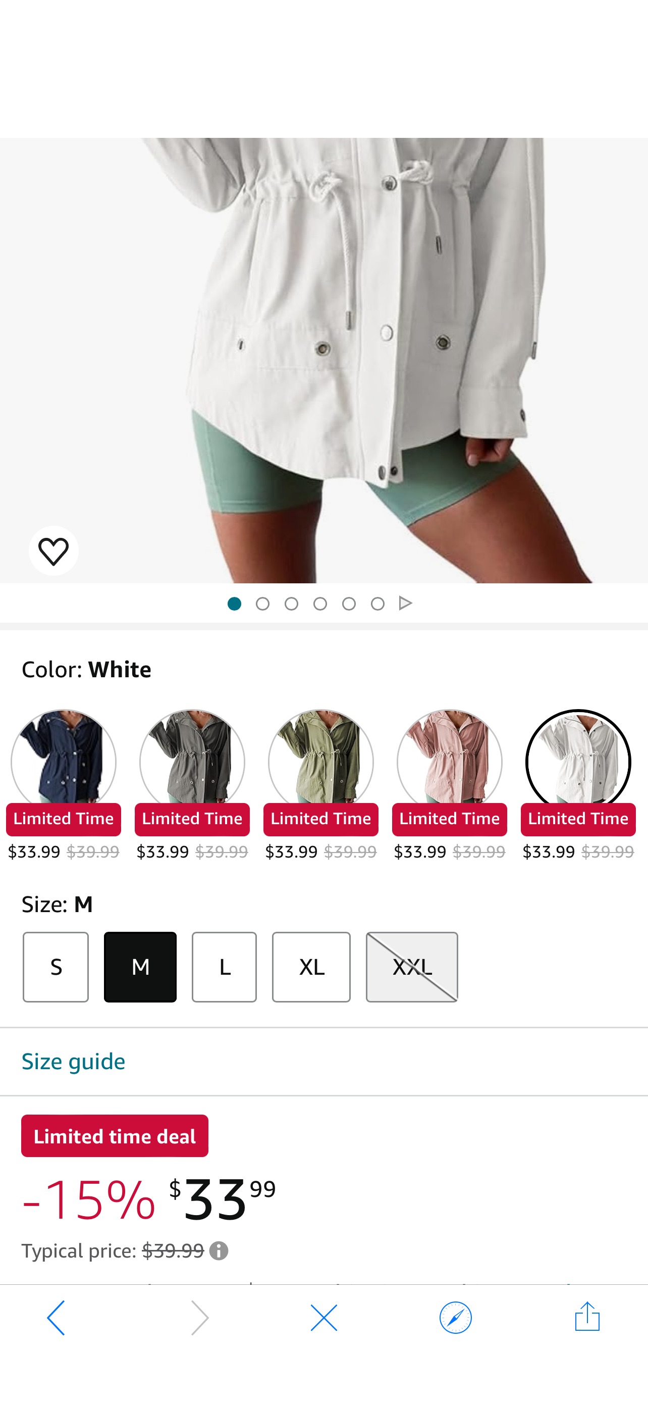 外套Dokotoo Womens White Hoodie Lightweight Jackets for Women 2023 Casual Windproof Zip-up Coat Drawstring Mid-Length Anorak Jacket Warm Outerwear Small at Amazon Women's Coats Shop