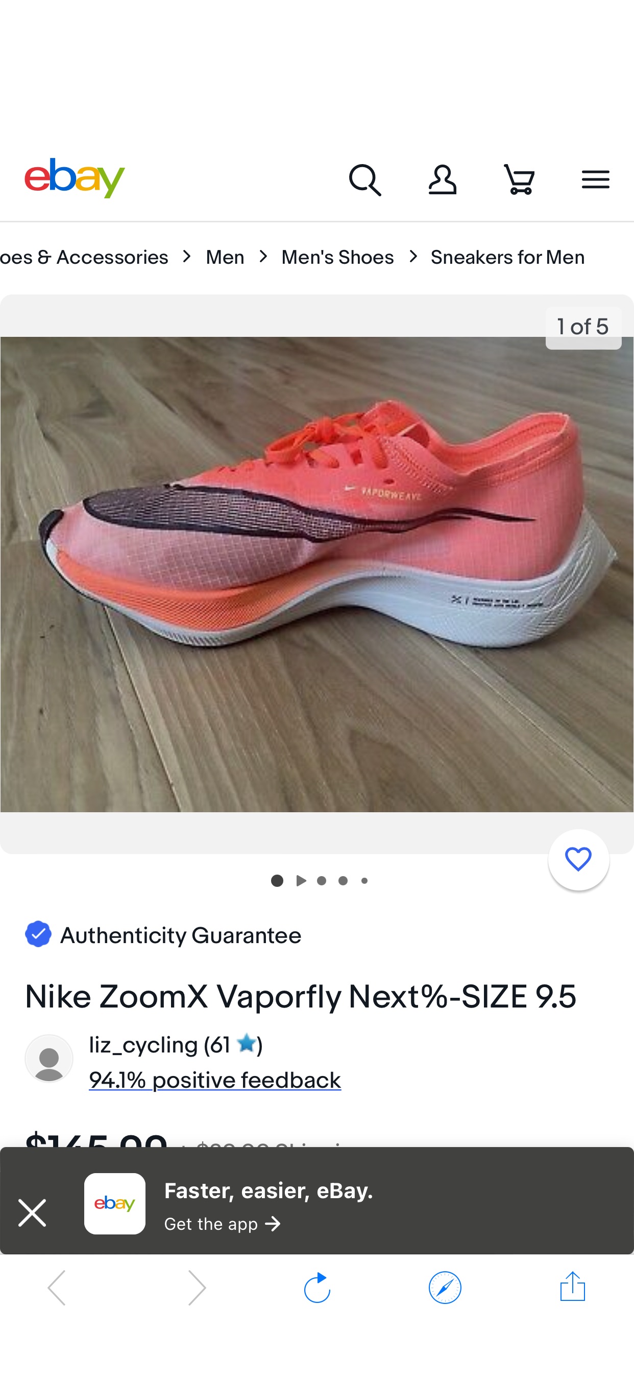 Nike ZoomX Vaporfly Next%-SIZE 9.5 | eBay