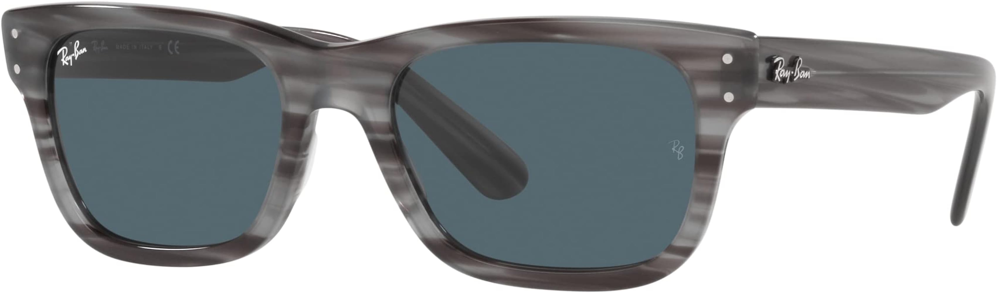 Ray-Ban Men's RB2283 Mr. Burbank Rectangular Sunglasses, Striped Grey/Blue, 55 mm at Amazon Men’s Clothing store