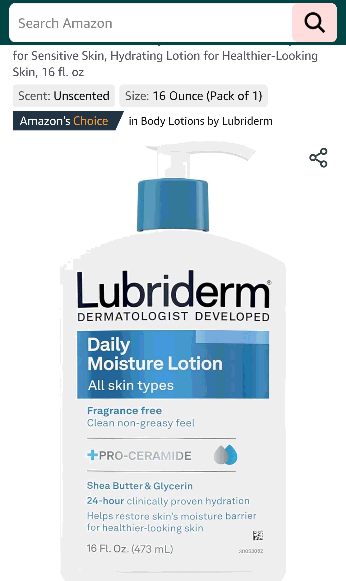 Amazon.com : Lubriderm Fragrance Free Daily Moisture Lotion + Pro-Ceramide, Shea Butter & Glycerin, Face, Hand & Body Lotion for Sensitive Skin, Hydrating Lotion for Healthier-Looking Skin, 16 fl. oz 