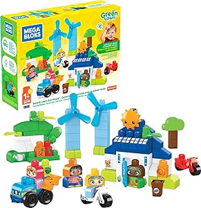 Amazon.com: Mega BLOKS Fisher-Price Toddler Building Blocks, Green Town Build &amp; Learn Eco House with 88 Pieces, 4 Figures, Toy Gift Ideas for Kids : Toys &amp; Games