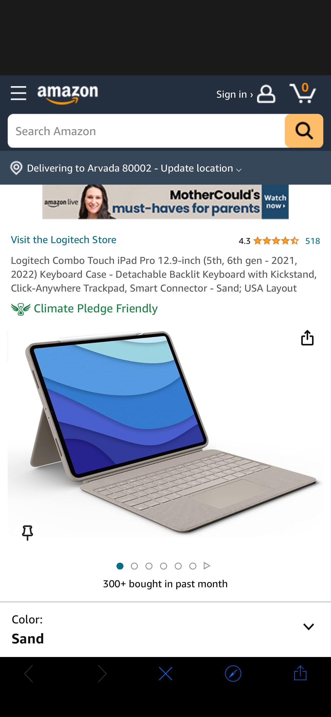 Amazon.com: Logitech Combo Touch iPad Pro 12.9-inch (5th, 6th gen - 2021, 2022) Keyboard Case - Detachable Backlit Keyboard with Kickstand, Click-Anywhere Trackpad, Smart Connector - Sand; USA Layout 