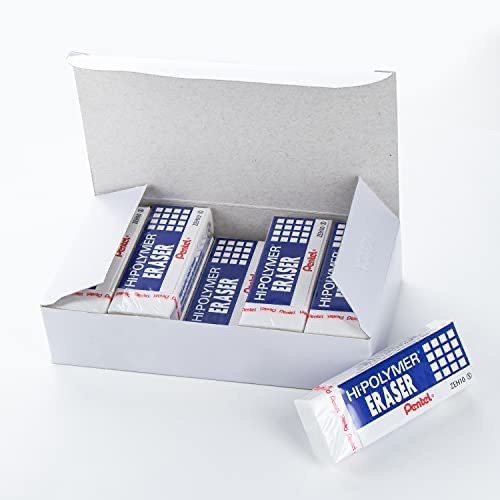 Pentel Hi-Polymer Block Eraser, Large, White, Pack of 10