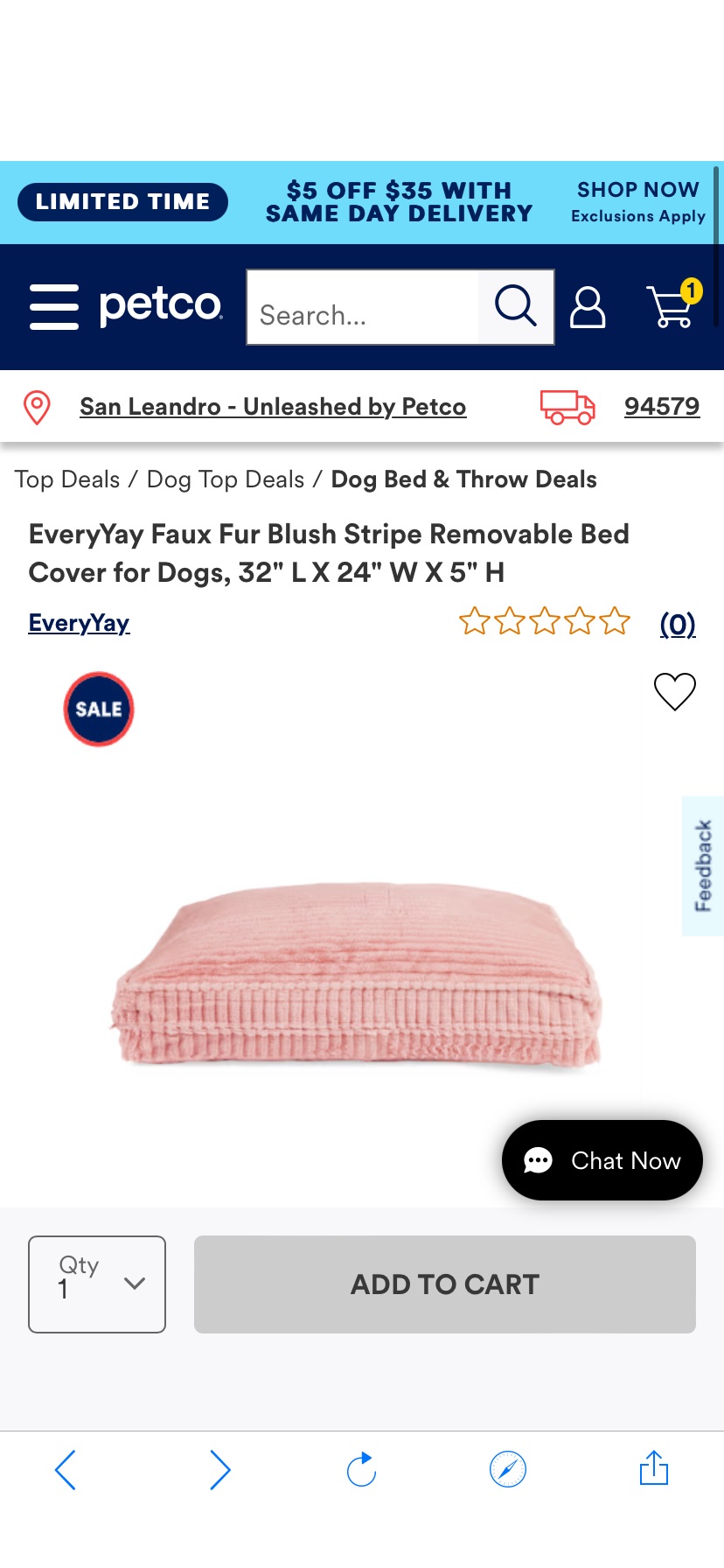 EveryYay Faux Fur Blush Stripe Removable Bed Cover for Dogs, 40" L X 30" W X 5" H | Petco