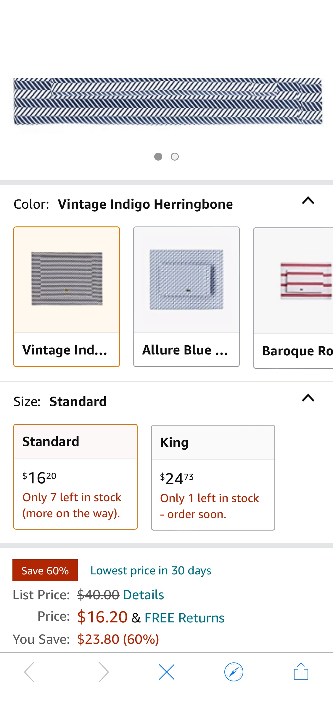 Amazon.com: Lacoste 100% Cotton Percale Pillowcase Pair, Herringbone Print, Vintage Indigo, Standard : Home & Kitchen